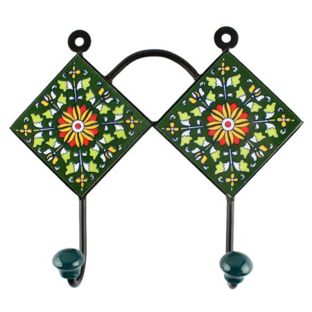 Forest Green Wheel Flower Ceramic Tile Hook